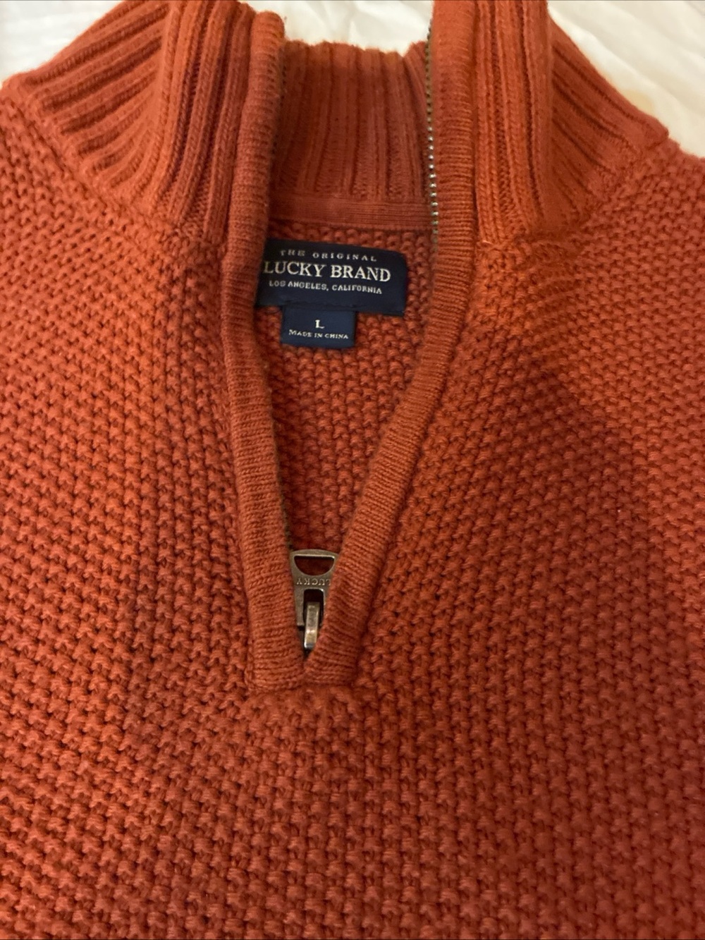 Lucky Brand Men’s Rust Orange Zip-Neck Knit Sweater